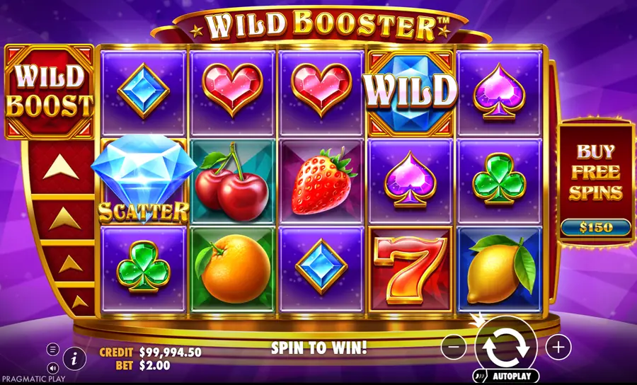 Wild Booster slot grid with a Wild symbol, a Scatter and the Wild Boost meter